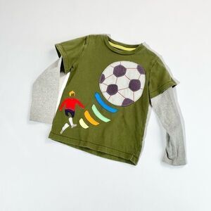 Mini Boden 4-5 soccer appliqué long sleeve tee